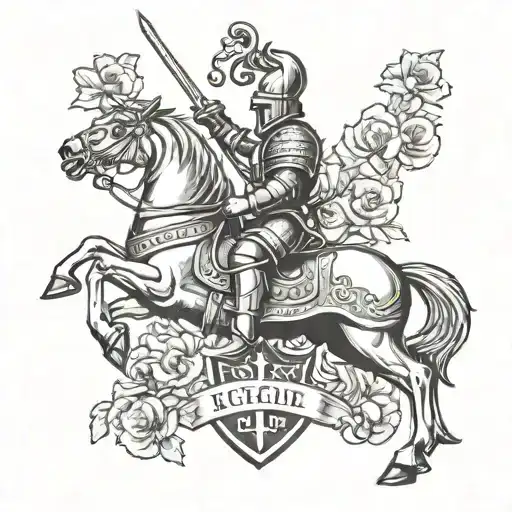 A Coat Of Arms Featuring A Knight On A Rearing Horse With Fleurs-de-lis At The Top