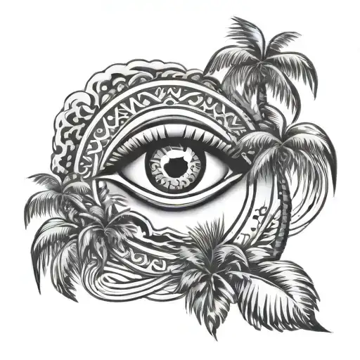 Evil Eye With Palm Trees And Waves