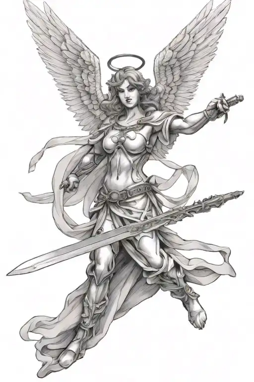 Angel With Wings Holding A Sword While Hovering
