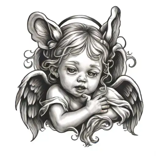 Make A Tattoo Design Of A Crying Little Angel With Horns