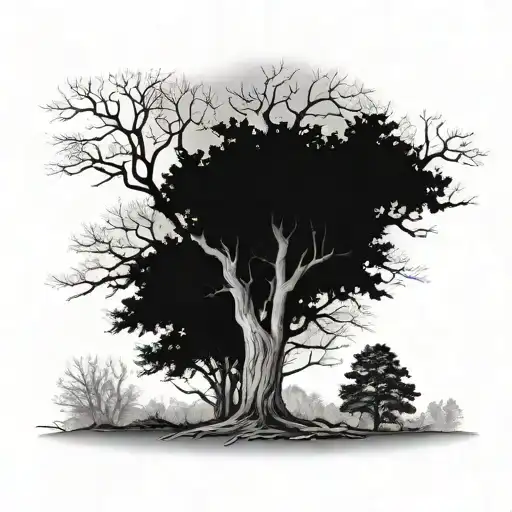 A Leafless Tree Standing Out In A Forest Full Of Full Trees