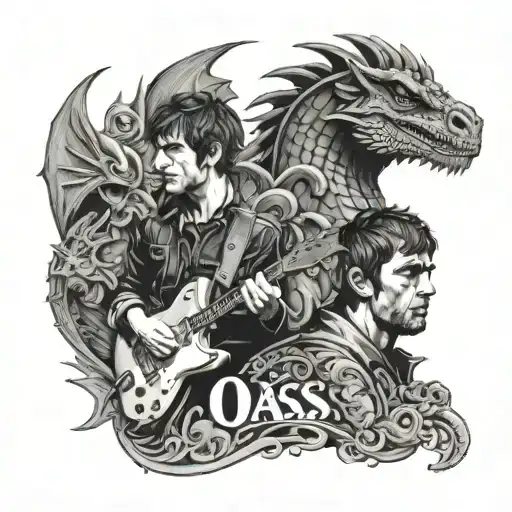 A Portrait Of The Band Oasis With A Twist Of Fantasy Elements Like Dragons And Castles