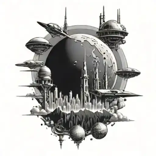 A Babylon 5 Space Station Orbiting A Planet With The Skyline Of Vermont In The Background