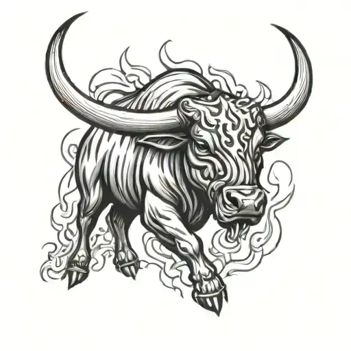 Bull With Flames Surrounding