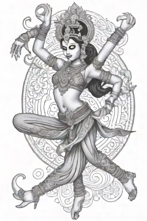Female Bhartanatyam Dancer In Nataraja Pose Surrounded By Mendhi