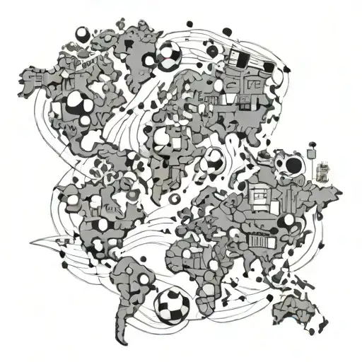 A World Map Made Out Of Soccer Balls And Musical Instruments