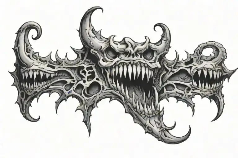 Lower Stomach Black And Grey Tattoo Creepy Teeth Gothic Illustrative