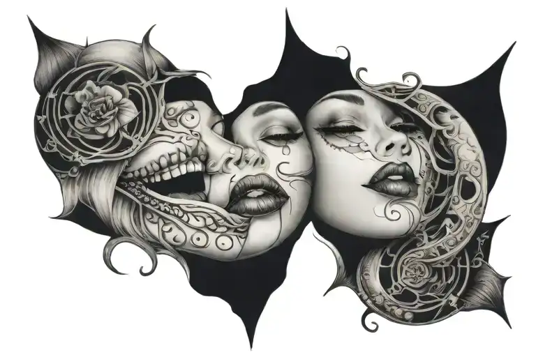 Ladys Lips Kissing Darkness Dark Moon Phases Intertwined