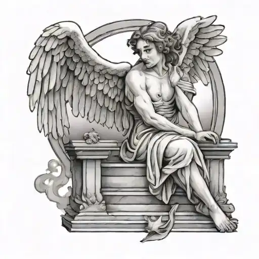 Crying Angel Sitting On Stairway To Heaven Gates