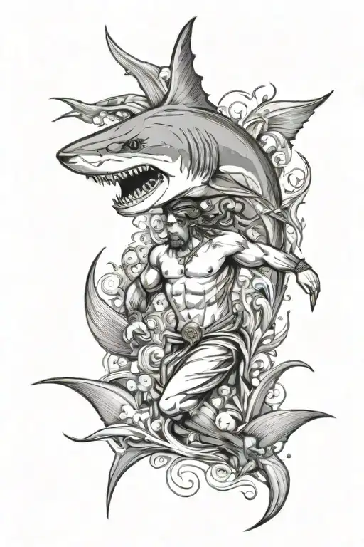 Underwater Greek Mythology With A Shark