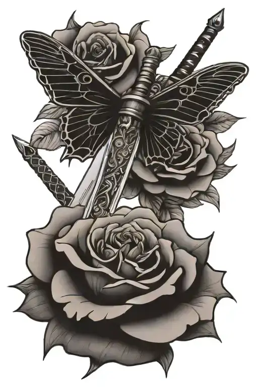 Sword With Roses And A Moth