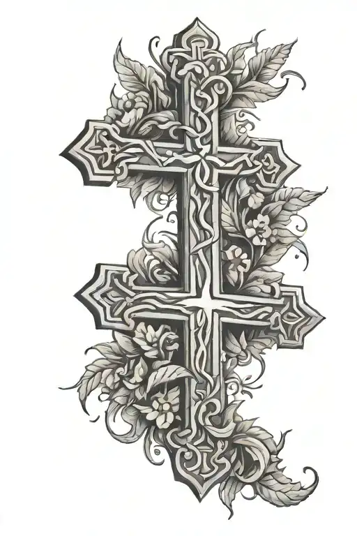 Christian Cross With Laurel And Cloud Wreath
