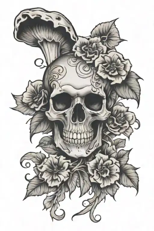 Skull Floral And Mushrooms