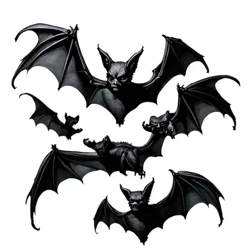 8 Gothic Bats Flying