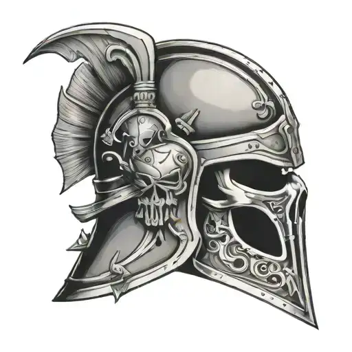 Centurion Helmet Side View With Skull And Crossbone Swords