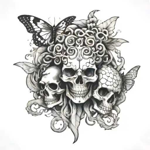 Medusa And Moth And Skull