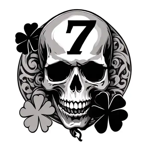 Skull With Number 7 And Shamrock Intertwined