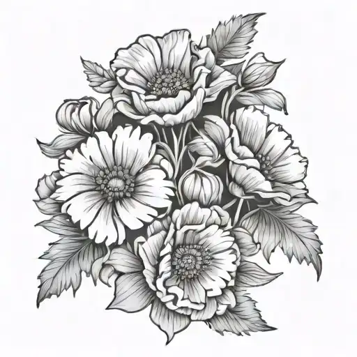 Marigold Poppy Daisy Flowers Wrapped