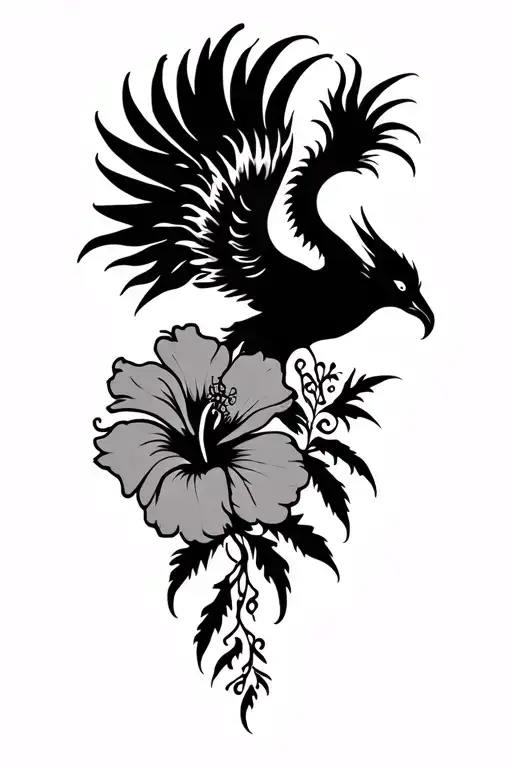 Hibiscus And Phoenix Silhouette