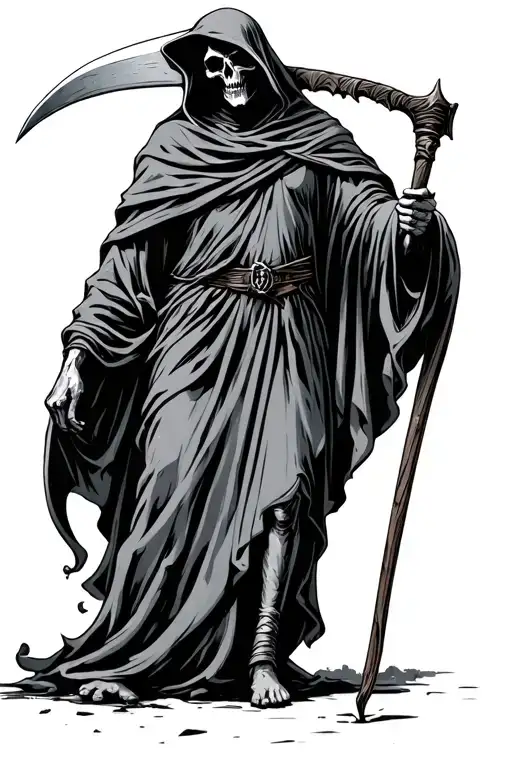 Full Figure Grim Reaper Holding A Scythe