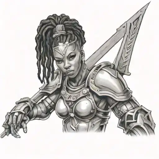 Create A Portrait Of A Fierce African American Woman With Warrior Armor And Weapons