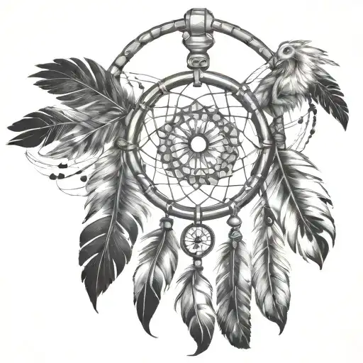A Stylized Native American Dreamcatcher With Tech-inspired Elements