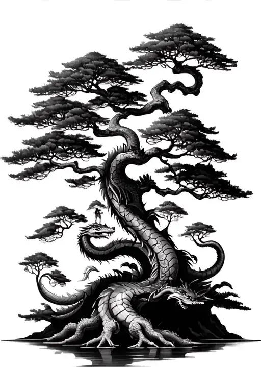 Bonzai Tree With Sna Bonsai Tree With Dragon Family Tree