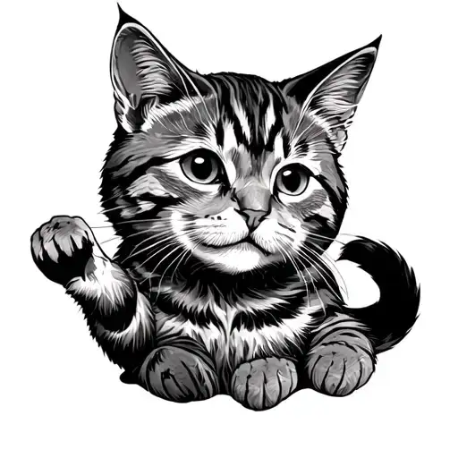 Traditional Style Tattoo Tabby Cat Playing