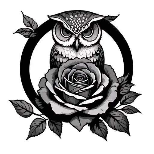 Rose In A Circle With Owl On Top