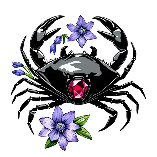 Cancer Crab Star Sign With A Ruby Birth Stone And A Larkspur Flower
