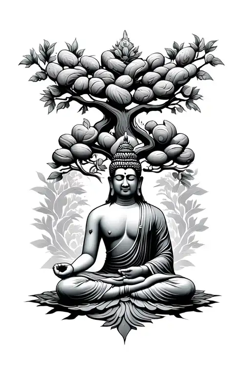 A Buddha Meditating Under Lord Shiva's Breads Forming A Tree
