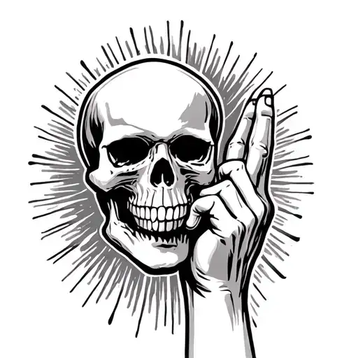 Praying Skull Hand One Hand With Middle Finger