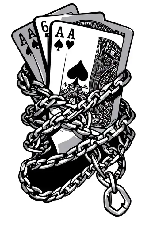 Chains Running Up The Arm Wrapped Around Casino Cards