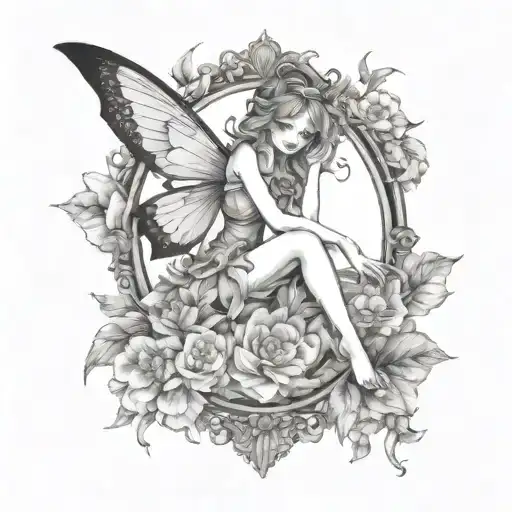A Whimsical Fairy Sitting On A Blooming Floral Mirror