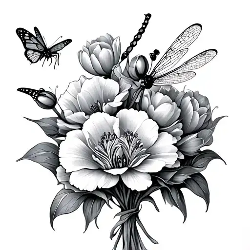 Dragonfly Butterfly Carnation Tulip Bouquet