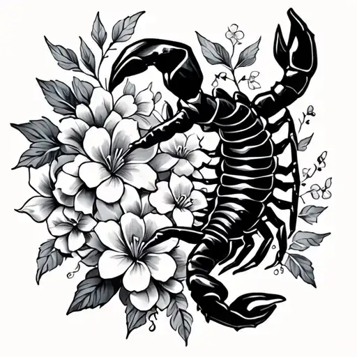Scorpion And Flowers Intertwined