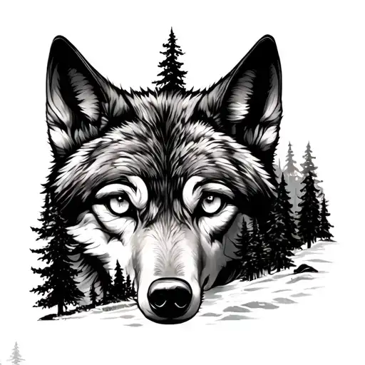 Wolf Eyes Surrounded By Forest Landscape