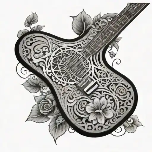 A Guitar With Intricate Floral Patterns And Sacred Geometry