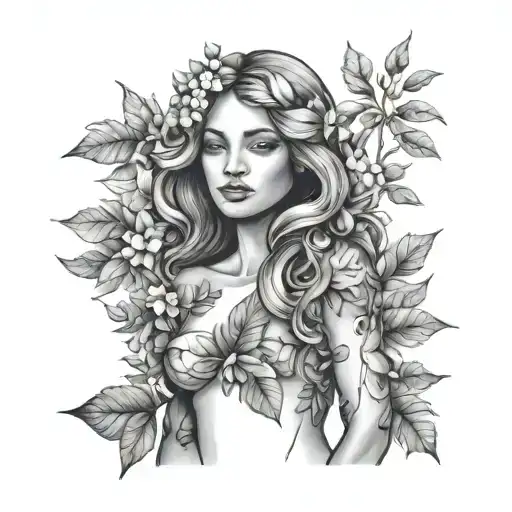 Feminine Energy Mother Nature Woman With Leafy Clothes