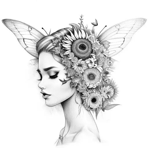 Beautiful Fairy With Sunflowers