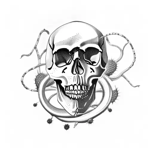 Skull With Cactus A Snake And Blood