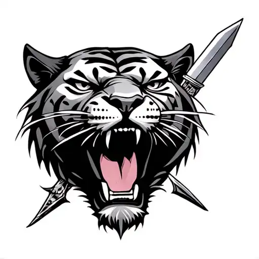 Traditional Panther Head With Dagger Going Through Head