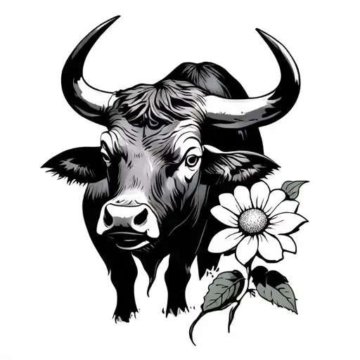 Bull Smelling A Flower By A Felled Tree In The Cismos