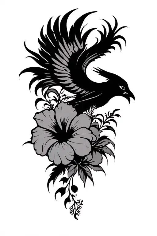 Hibiscus And Phoenix Silhouette