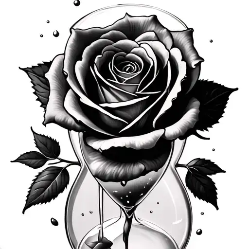 Rose Inside A Hourglass With Petals Fallin To Bottom Inside Hourglass