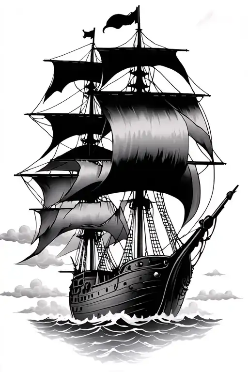 Pirate Ship Sailing Through Clouds