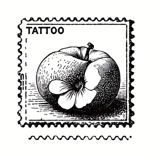 Small Fine Line Square Postage Stamp With Peach And Wine Cork Inside