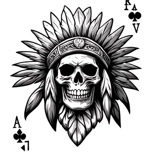 Western Indian Skull Surrounded Leather Pattern With Cards Work Harder