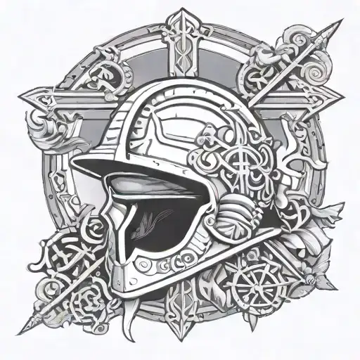 Combine A Roman Helmet With A Christian Cross Surrounded By Marine-themed Elements