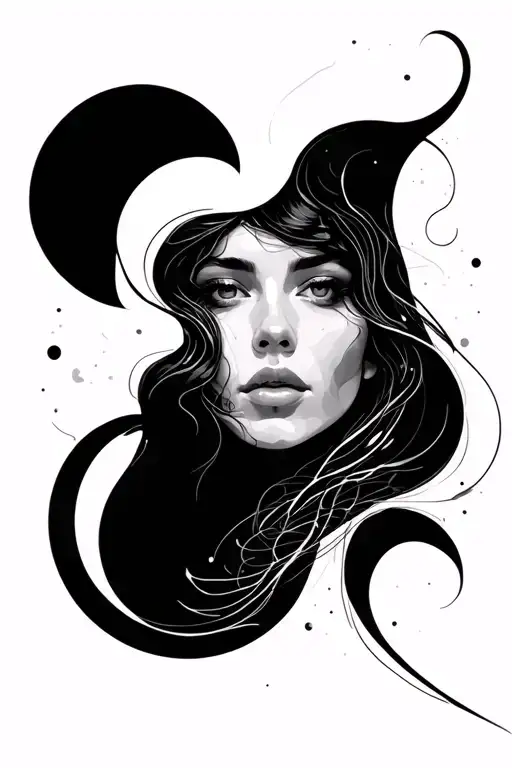 Abstraction With Fluides Line Art With A Women Face